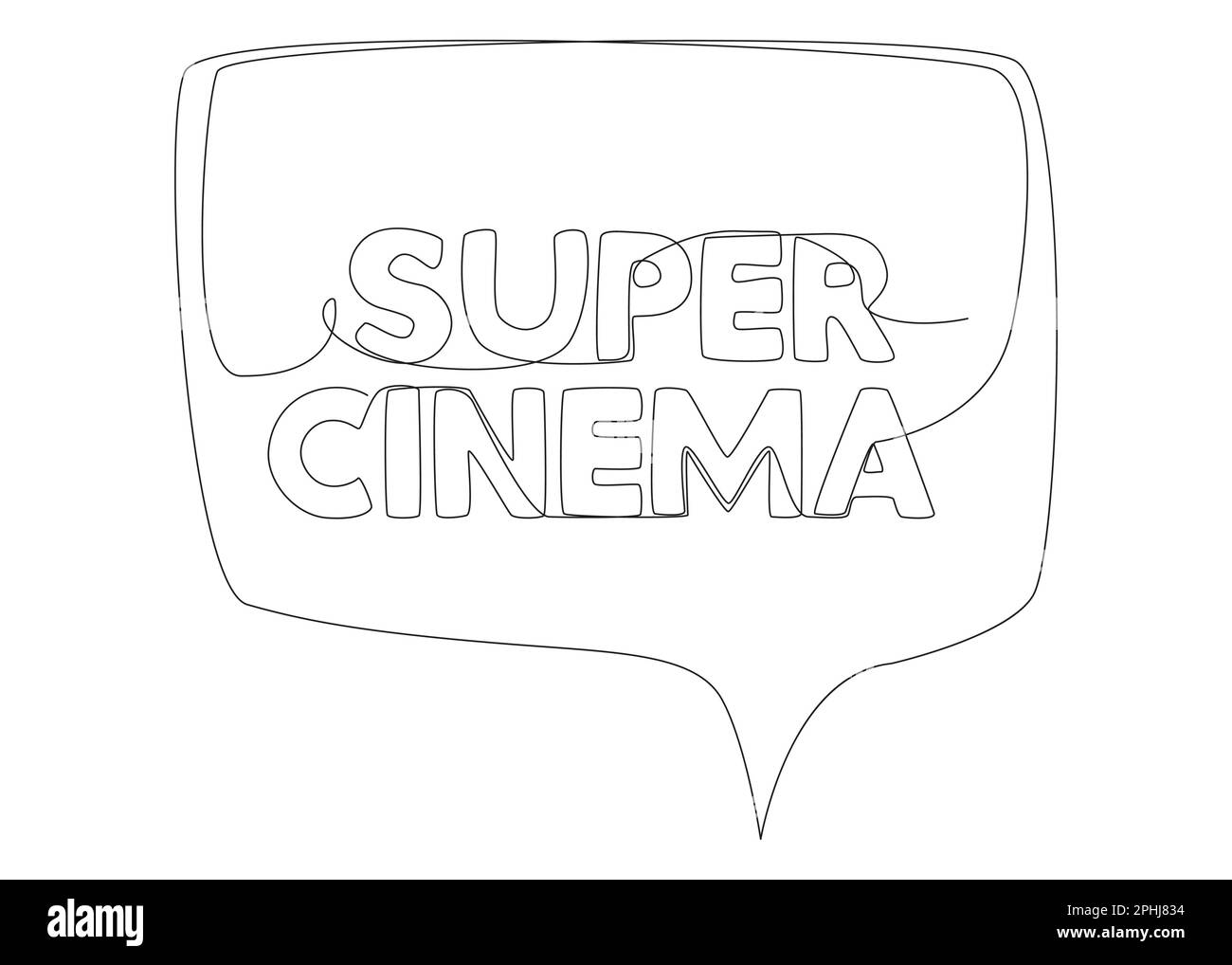 Eine durchgehende Zeile Sprechblase mit Super Cinema Text. Vektorkonzept zur Darstellung dünner Linien. Kontur Zeichnen kreativer Ideen. Stock Vektor