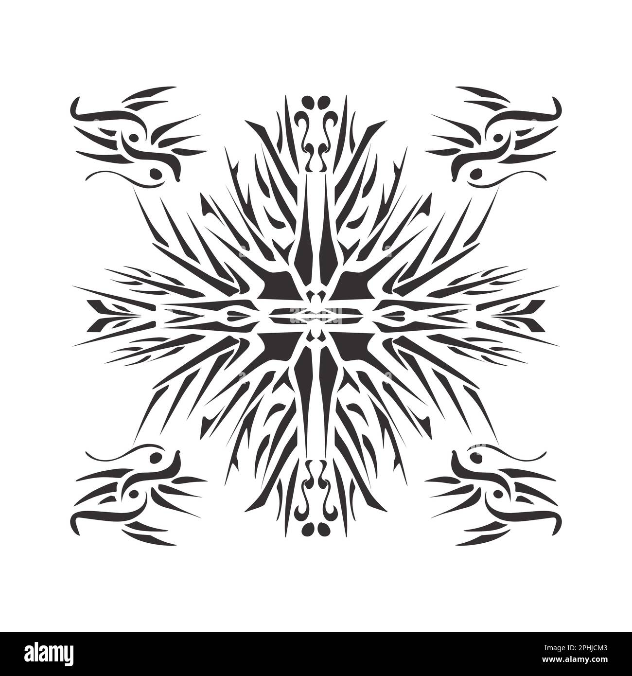 Darstellung eines Stamm-Tattoo mit ästhetischer Form. Perfekt für Aufkleber, Kleideraufkleber, Hüte, Schuhe, Poster, Banner, Buchumschläge, Symbole Stockfoto