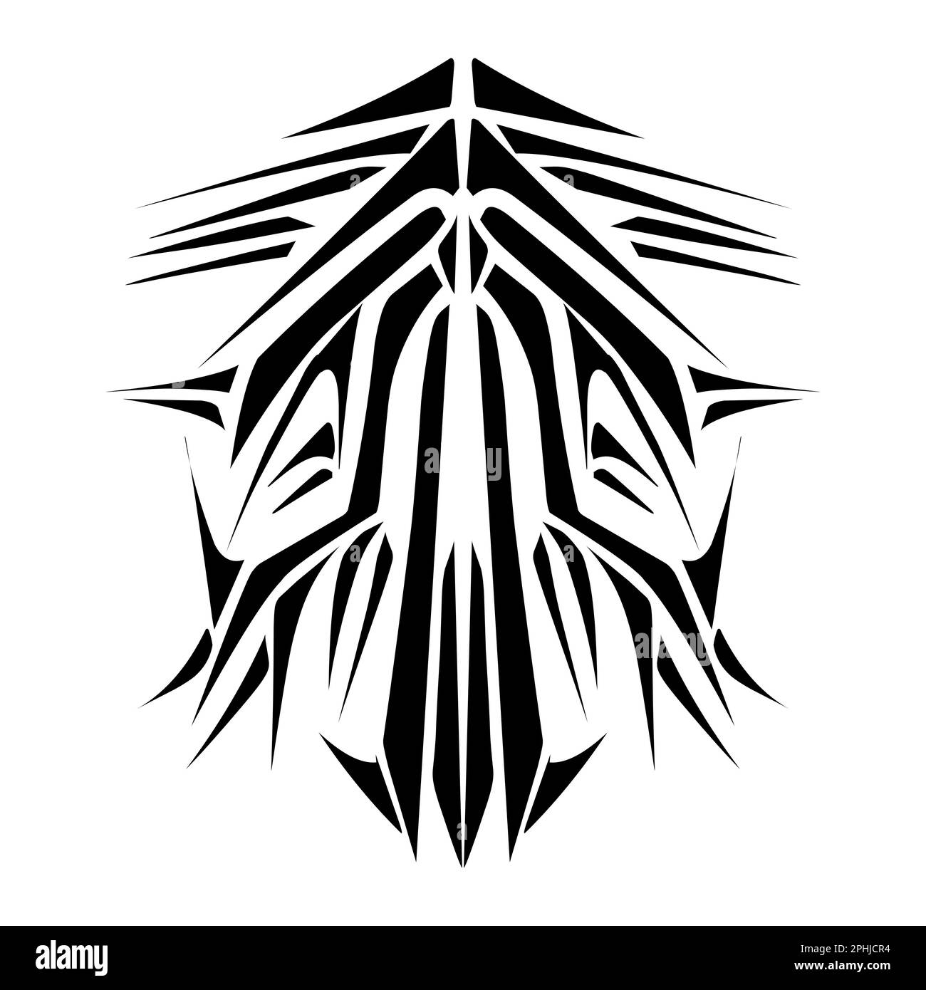 Darstellung eines Stamm-Tattoo mit ästhetischer Form. Perfekt für Aufkleber, Kleideraufkleber, Hüte, Schuhe, Poster, Banner, Buchumschläge, Symbole Stockfoto