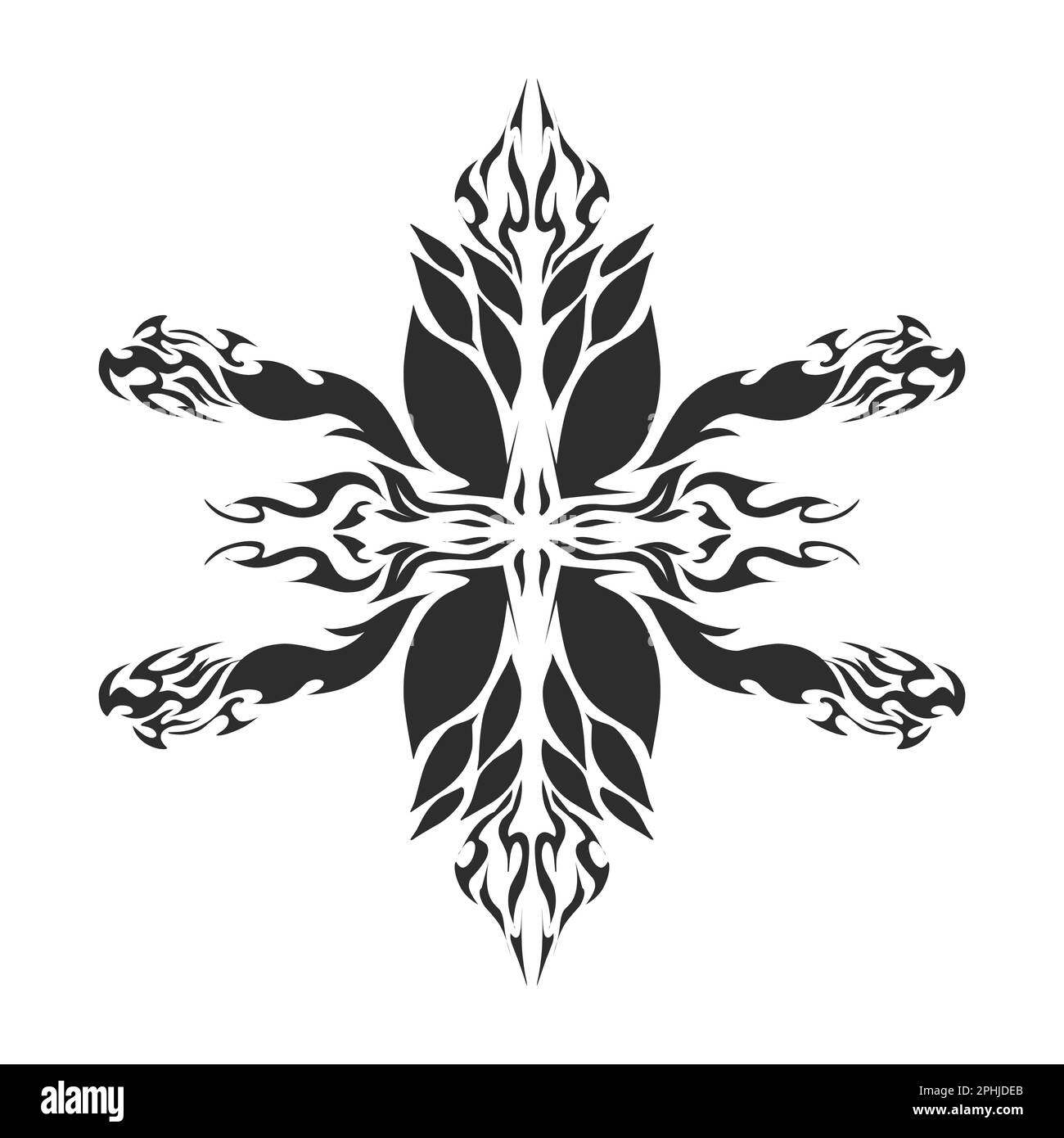 Darstellung eines Stamm-Tattoo mit ästhetischer Form. Perfekt für Aufkleber, Kleideraufkleber, Hüte, Schuhe, Poster, Banner, Buchumschläge, Symbole Stockfoto