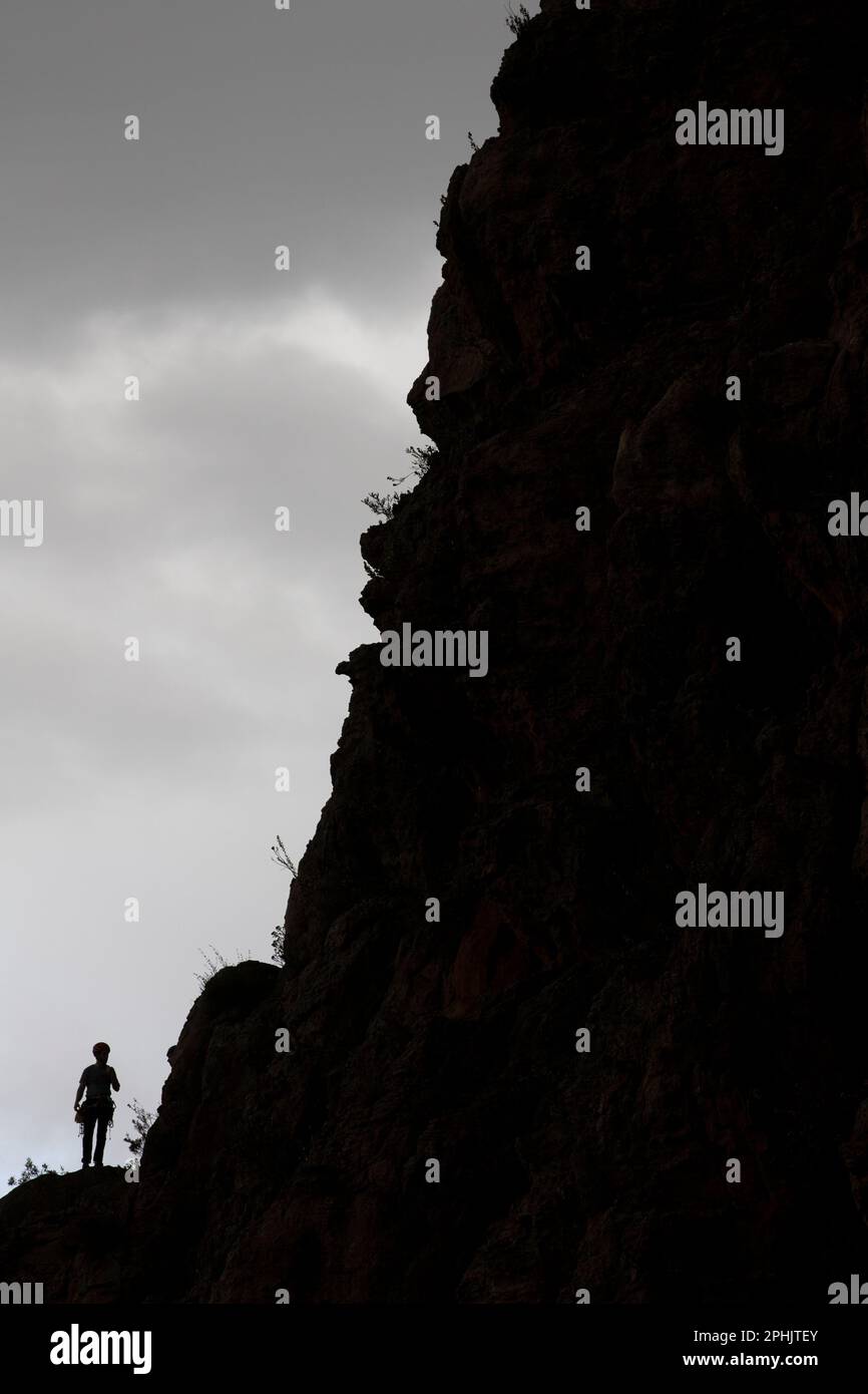 Silhouette eines Kletterers auf dem Arapiles Stockfoto