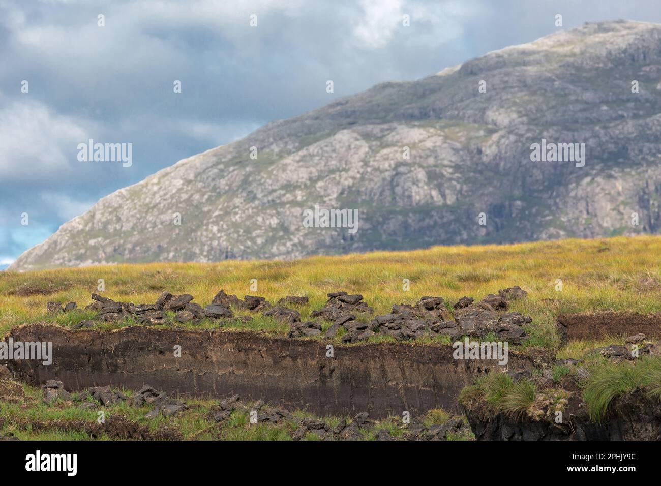 Arbeitete Peat Bank in den schottischen Highlands, Lewis, Isle of Lewis, Hebriden, Äußeren Hebriden, Western Isles, Schottland, Vereinigtes Königreich Stockfoto