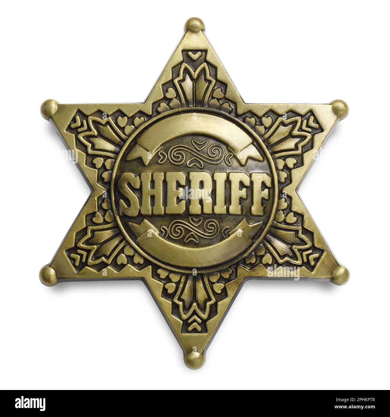 Ein goldfarbenes Sheriff-Abzeichen aus Metall in Form eines sechsfachen Sterns Stockfoto