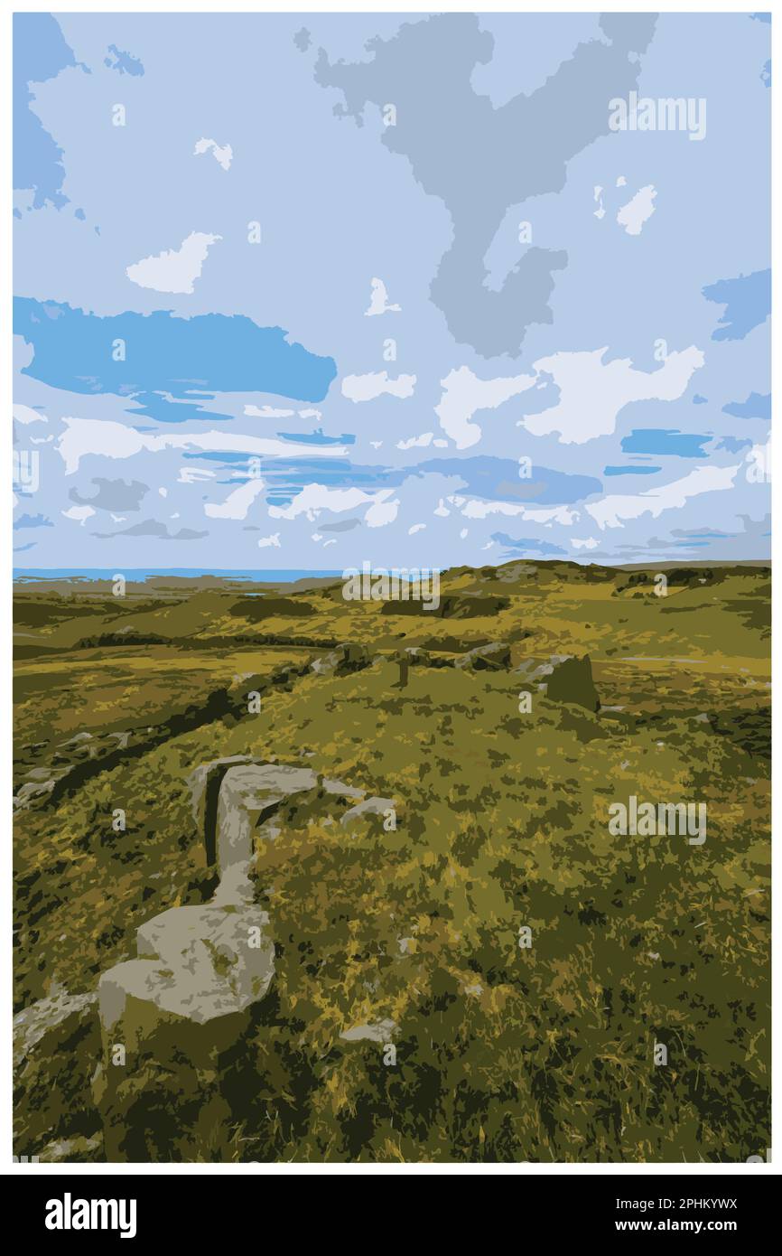 Nostalgisches Retro-Reiseposter des Peak District National Park, England, Großbritannien im Stil von Work Projects Administration. Stock Vektor