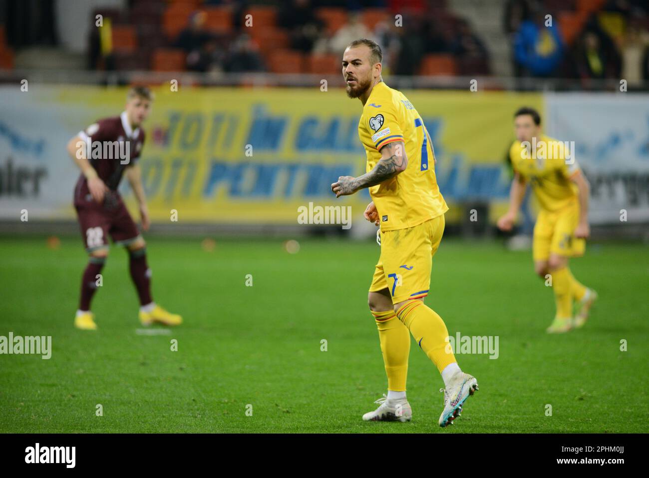 Denis Alibec #7 während des Qualifikationsspiels zur Euro 2024, Rumänien gegen Belarus, gespielt auf 28.03.2022, Bukarest, Cristi Stavri Stockfoto