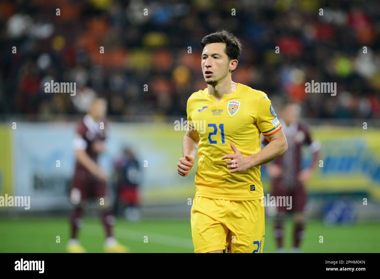 Olimpiu Morutan Nr. 21 beim Qualifikationsspiel zur Euro 2024, Rumänien gegen Belarus, gespielt auf 28.03.2022, Bukarest, Cristi Stavri Stockfoto