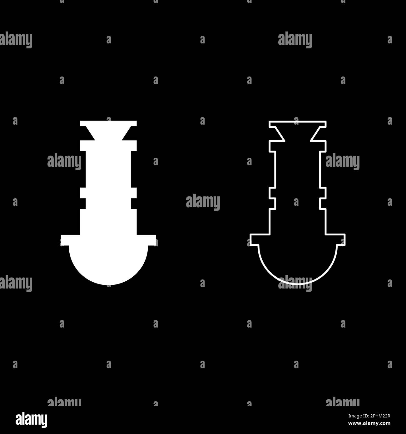 Siphon Rohrleitungen Abfluss unter Spülbecken Abwasserset Symbol weiß Vektordarstellung Bild Einfache Füllung Konturlinie dünn Stock Vektor