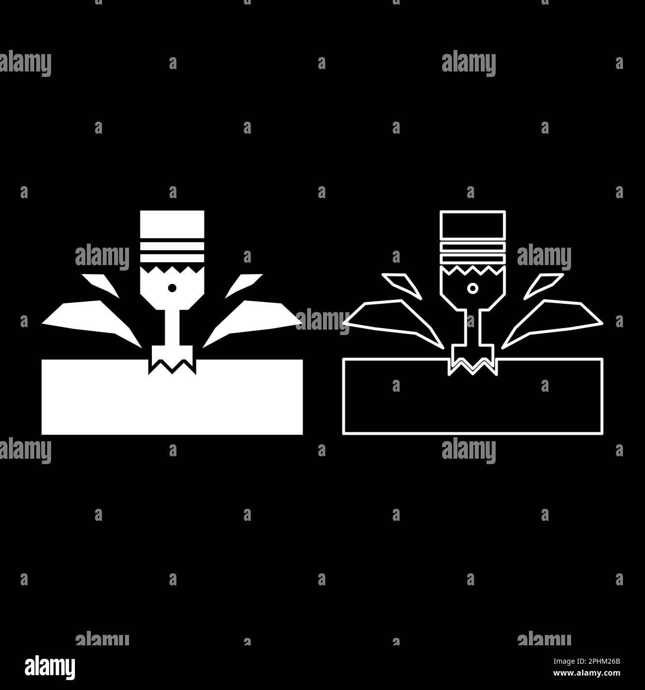 CNC Fräsmaschinenmaterial Metallbearbeitung Fräser Stößel Metallbearbeitung Industrie Drehwerk Tauchgang Elektrowerkzeug Technologie Werkzeug Schnitzerspanung Set Symbol Stock Vektor