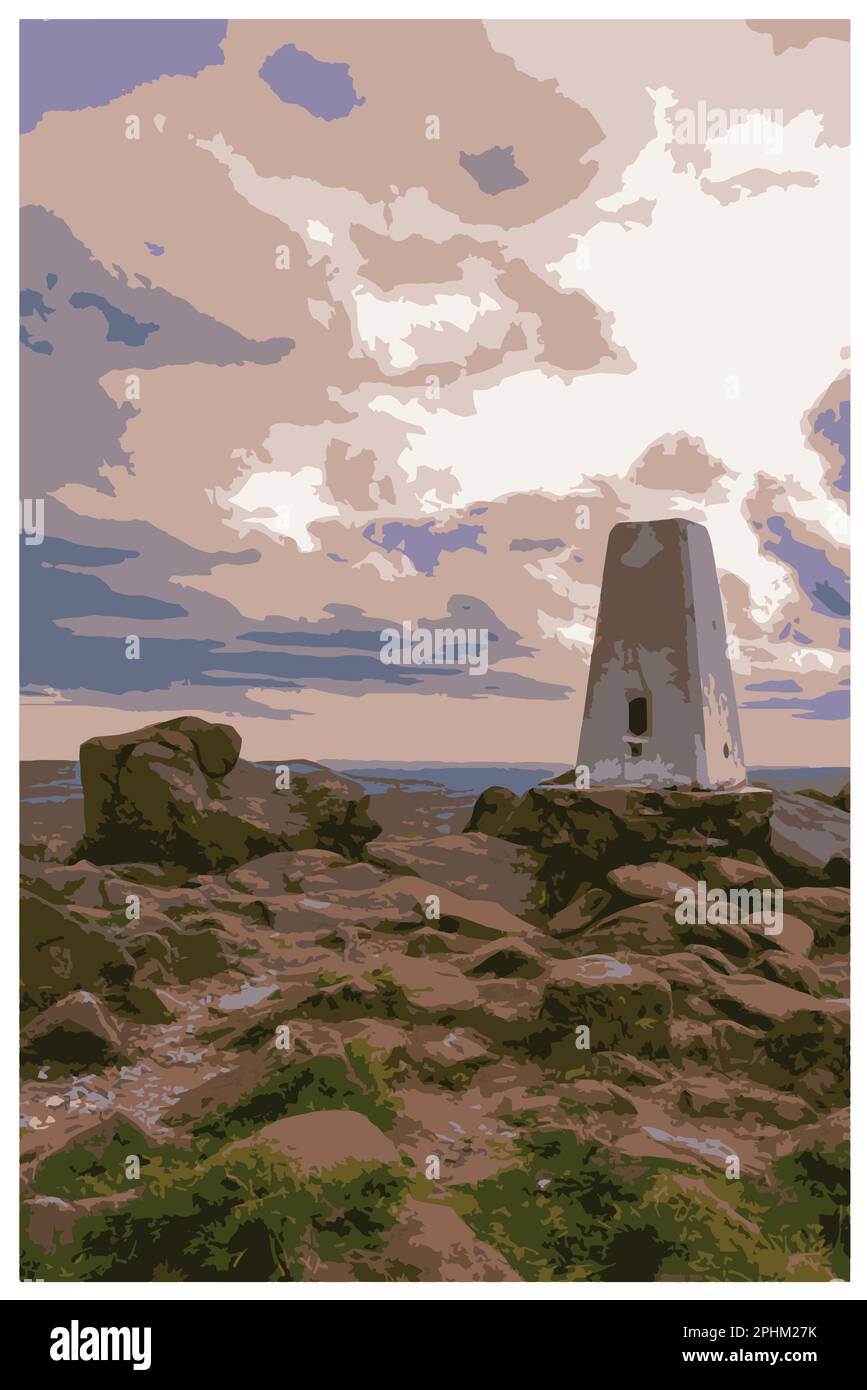 Nostalgisches Retro-Reiseposter des Peak District National Park, England, Großbritannien im Stil von Work Projects Administration. Stock Vektor