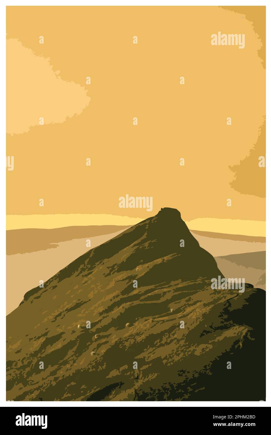 Nostalgisches Retro-Reiseposter des Peak District National Park, England, Großbritannien im Stil von Work Projects Administration. Stock Vektor