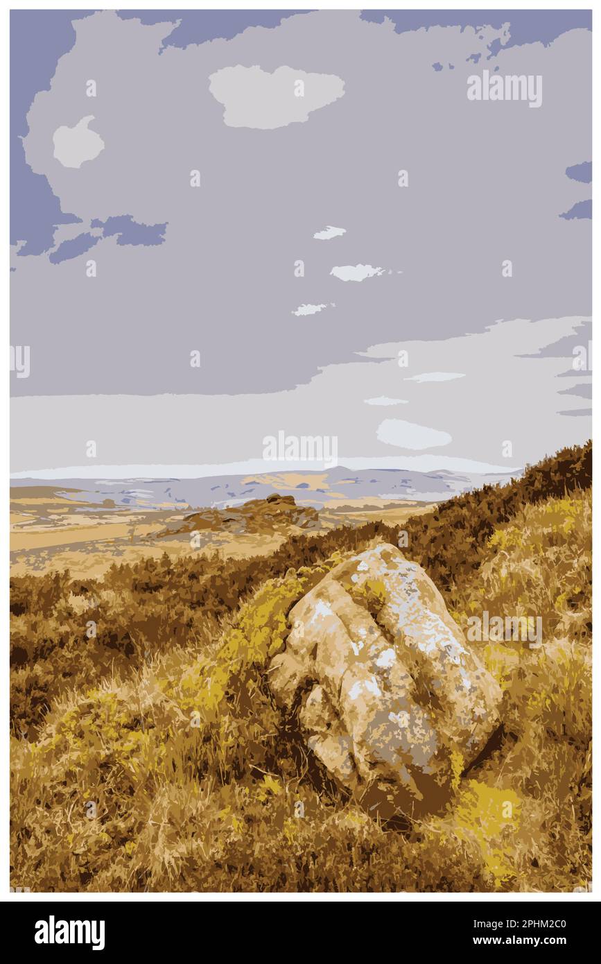 Nostalgisches Retro-Reiseposter des Peak District National Park, England, Großbritannien im Stil von Work Projects Administration. Stock Vektor