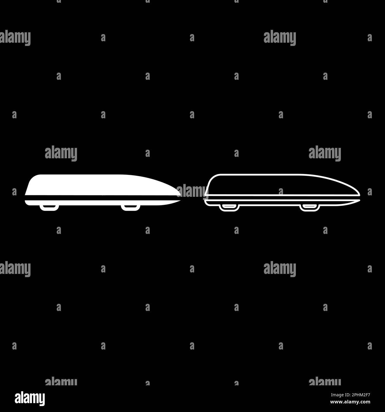 Autokasten Dachgepäckträger Kofferraum Fracht Dachkasten Set Symbol weiß Farbe Vektor Illustration Bild Einfache, durchgehende Füllung Konturlinie dünn flach Stock Vektor