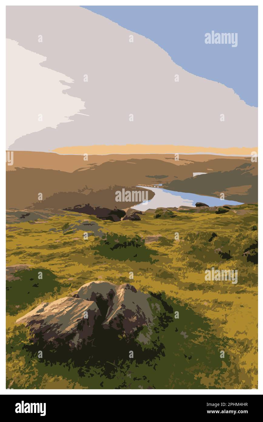 Nostalgisches Retro-Reiseposter des Peak District National Park, England, Großbritannien im Stil von Work Projects Administration. Stock Vektor