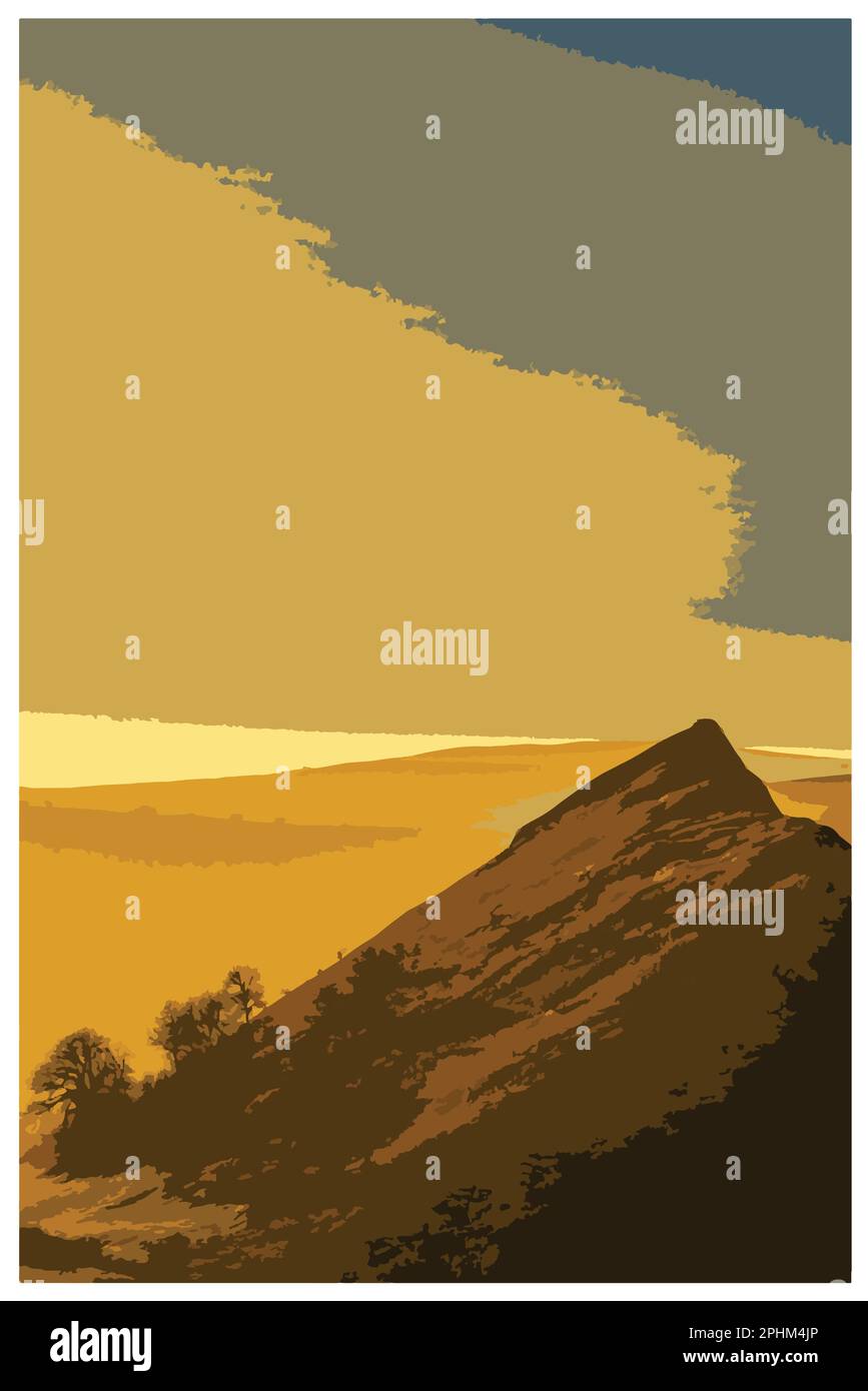 Nostalgisches Retro-Reiseposter des Peak District National Park, England, Großbritannien im Stil von Work Projects Administration. Stock Vektor