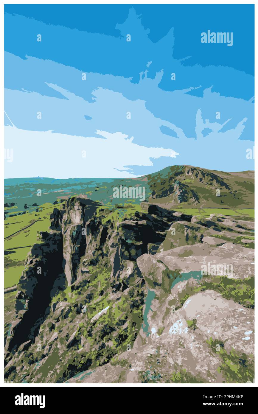 Nostalgisches Retro-Reiseposter des Peak District National Park, England, Großbritannien im Stil von Work Projects Administration. Stock Vektor
