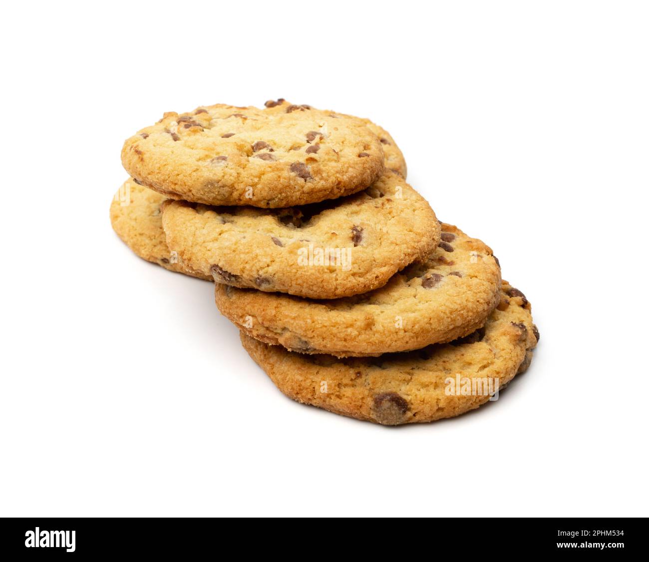 Einfaches Cookie isoliert. Haferflocken, Zuckerbrocken, Schokoladenstückchen. Runde Kekse, Draufsicht Stockfoto