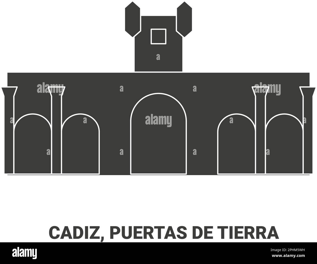Spanien, Cadiz, Puertas De Tierra, Reise-Wahrzeichen-Vektordarstellung Stock Vektor