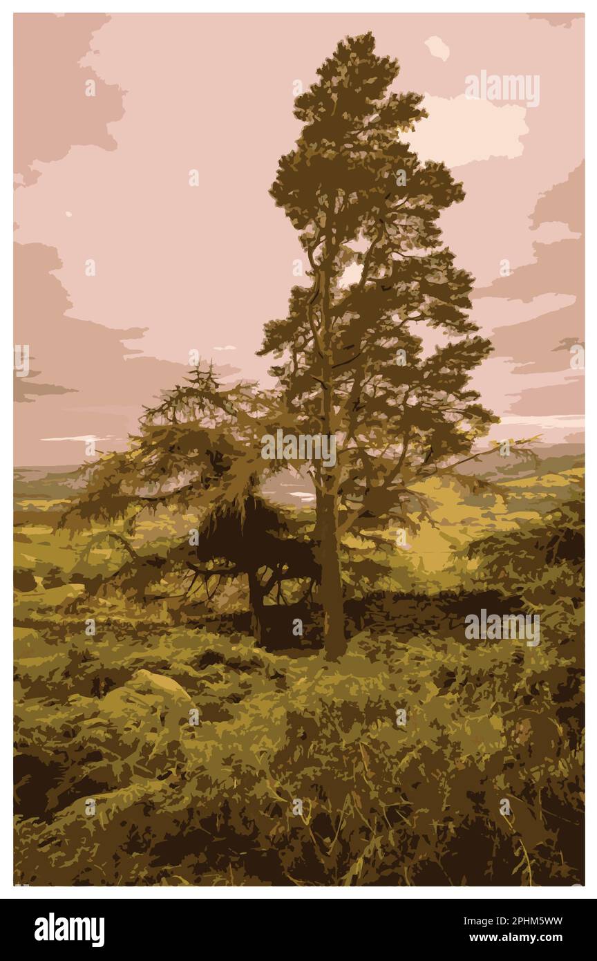 Nostalgisches Retro-Reiseposter des Peak District National Park, England, Großbritannien im Stil von Work Projects Administration. Stock Vektor