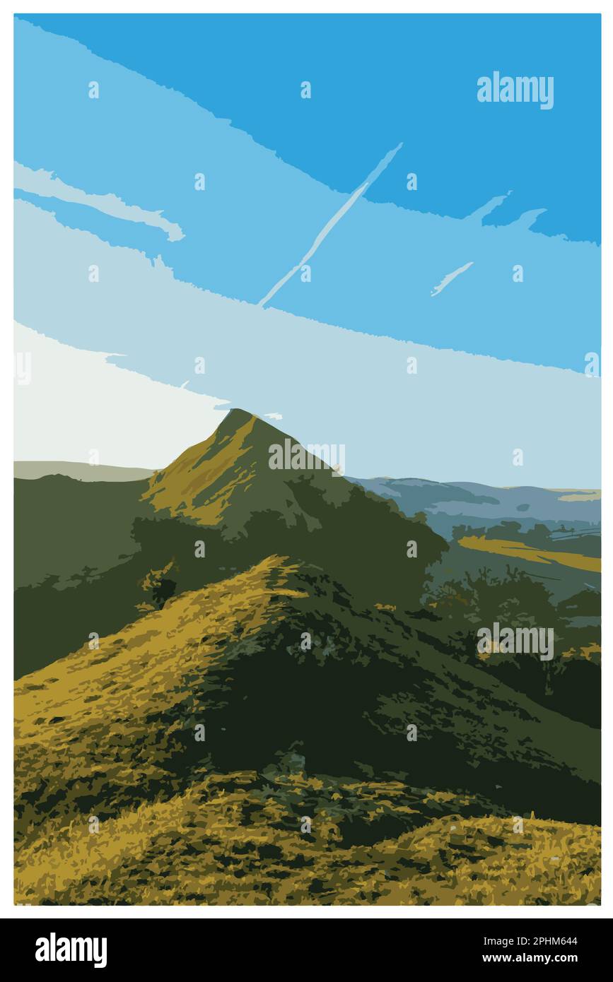 Nostalgisches Retro-Reiseposter des Peak District National Park, England, Großbritannien im Stil von Work Projects Administration. Stock Vektor