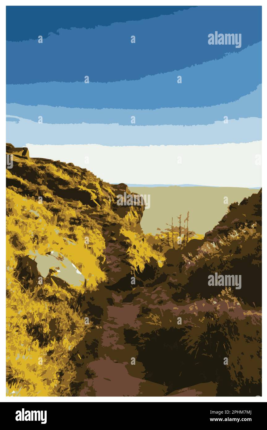 Nostalgisches Retro-Reiseposter des Peak District National Park, England, Großbritannien im Stil von Work Projects Administration. Stock Vektor