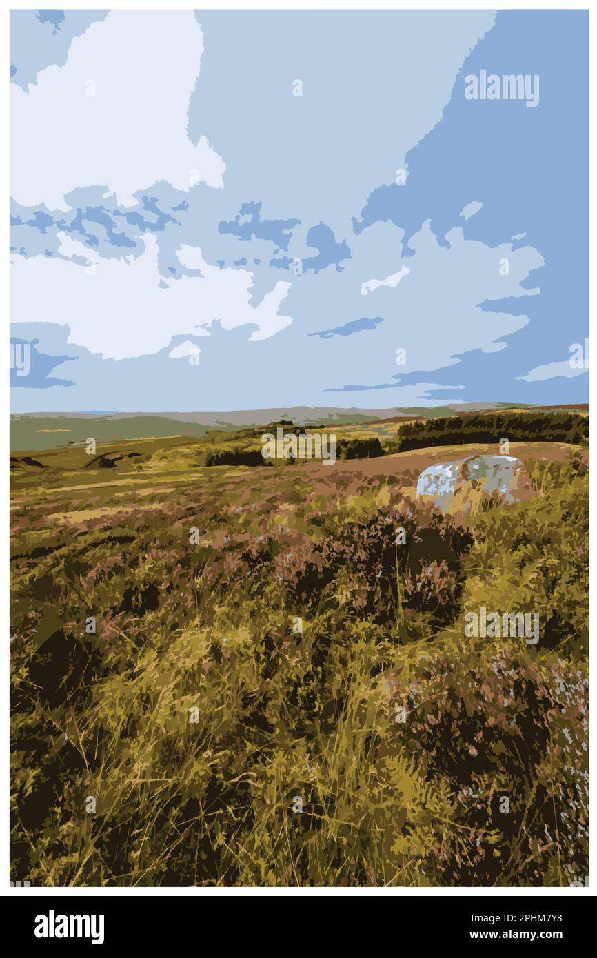 Nostalgisches Retro-Reiseposter des Peak District National Park, England, Großbritannien im Stil von Work Projects Administration. Stock Vektor