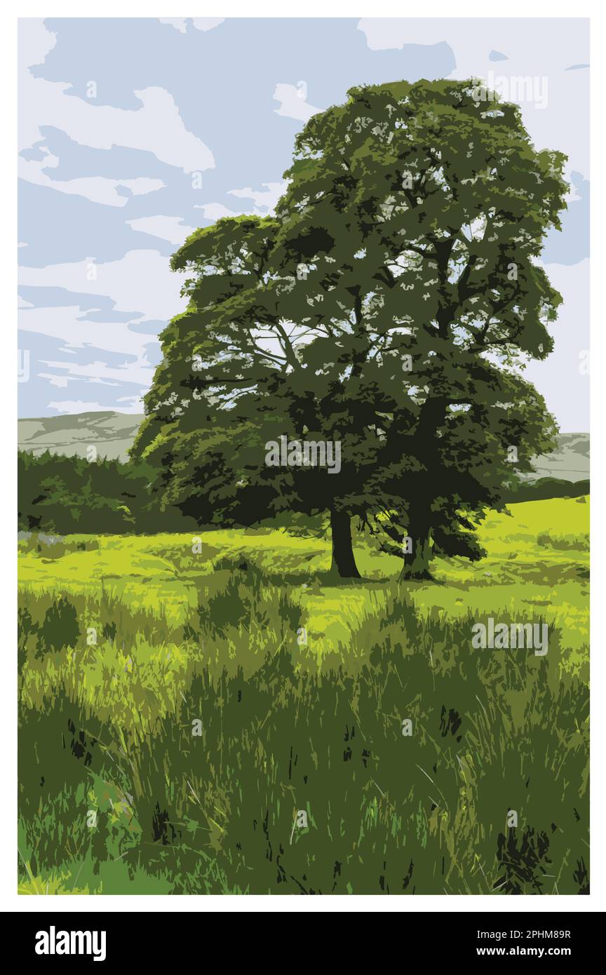 Nostalgisches Retro-Reiseposter des Peak District National Park, England, Großbritannien im Stil von Work Projects Administration. Stock Vektor