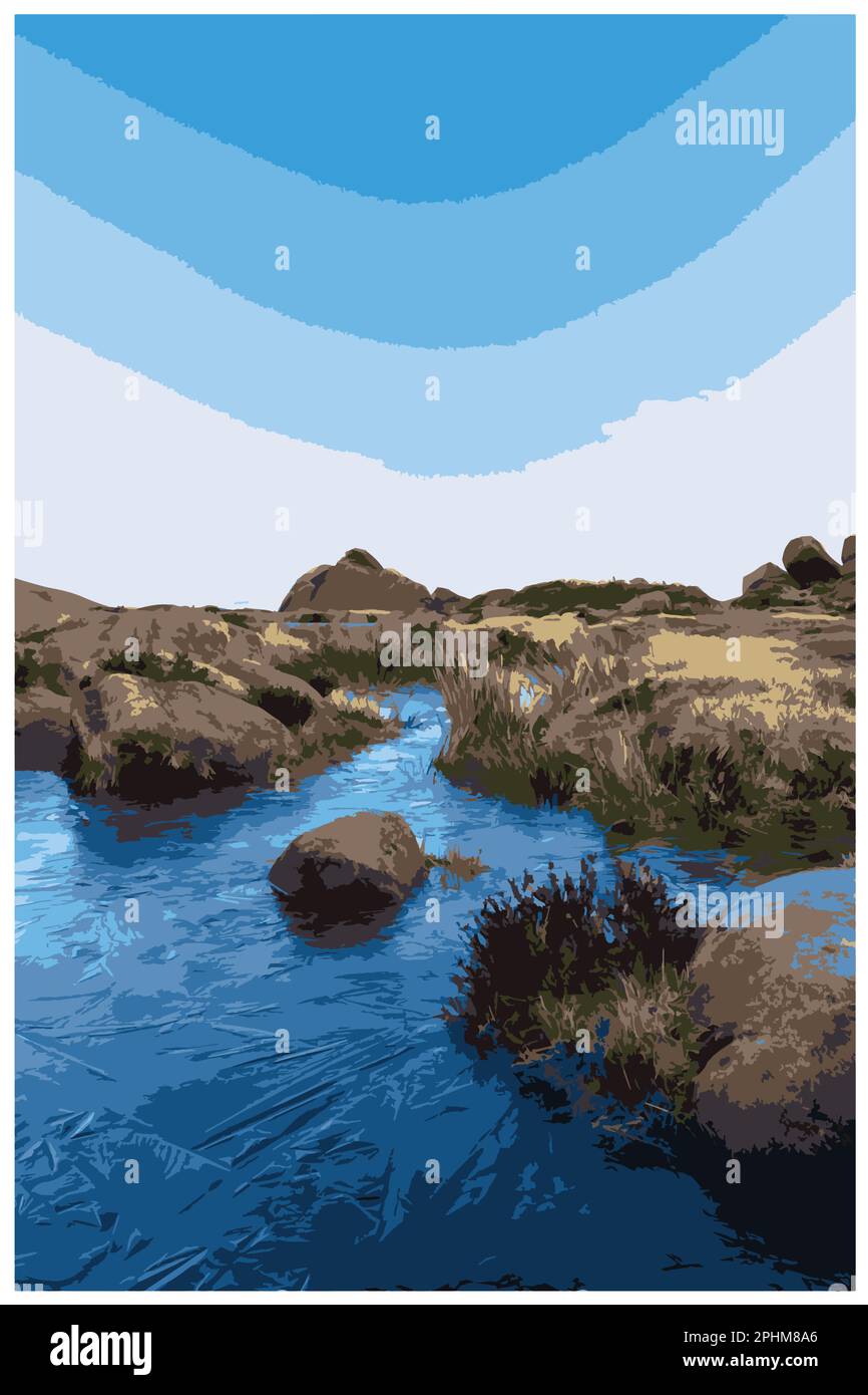 Nostalgisches Retro-Reiseposter des Peak District National Park, England, Großbritannien im Stil von Work Projects Administration. Stock Vektor