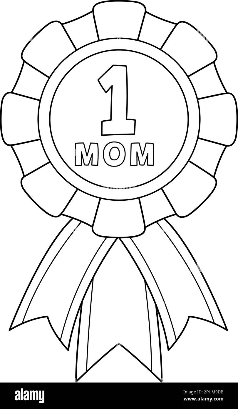 Nummer Eins Mom Ribbon Isolierte Malseite Stock Vektor