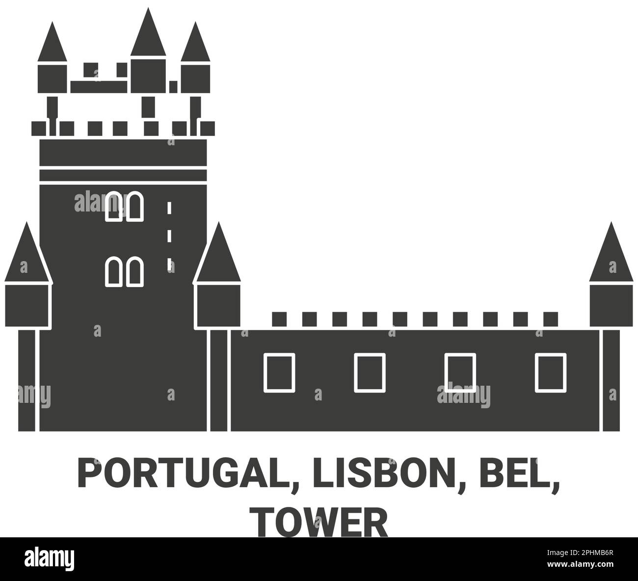 Portugal, Lissabon, Bel, M-Turm, Reise-Wahrzeichen-Vektordarstellung Stock Vektor