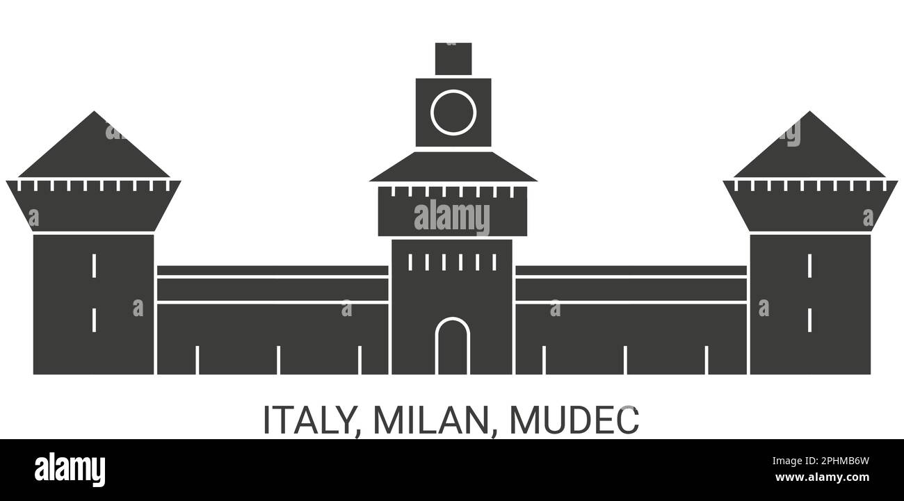 Italien, Mailand, MUDEC, Reise-Wahrzeichen-Vektordarstellung Stock Vektor