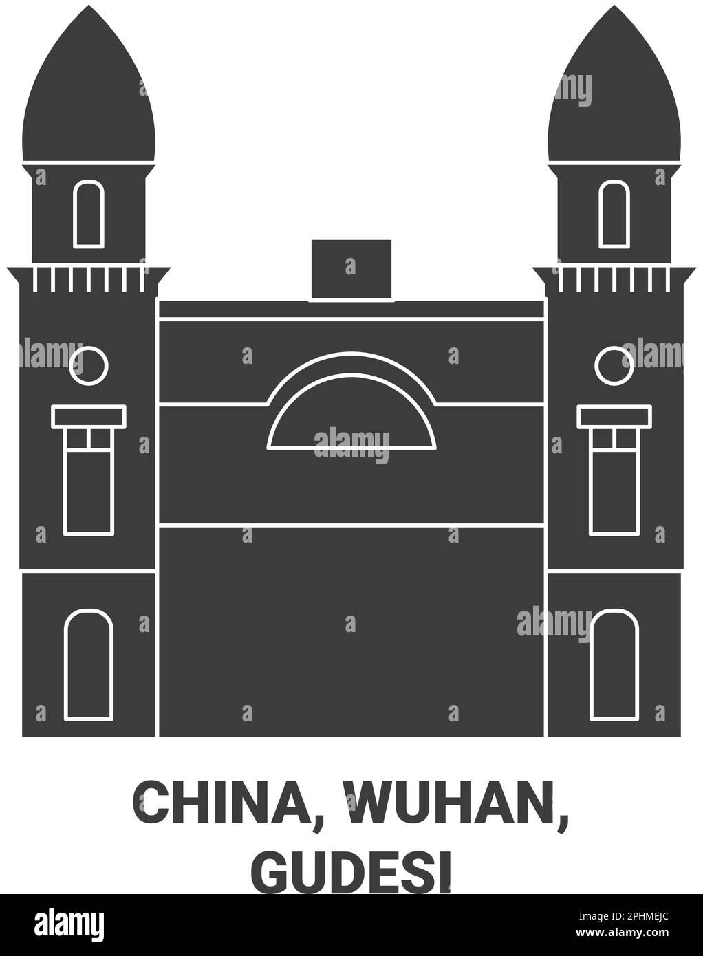 China, Wuhan, Gudesi Reise-Wahrzeichen-Vektordarstellung Stock Vektor