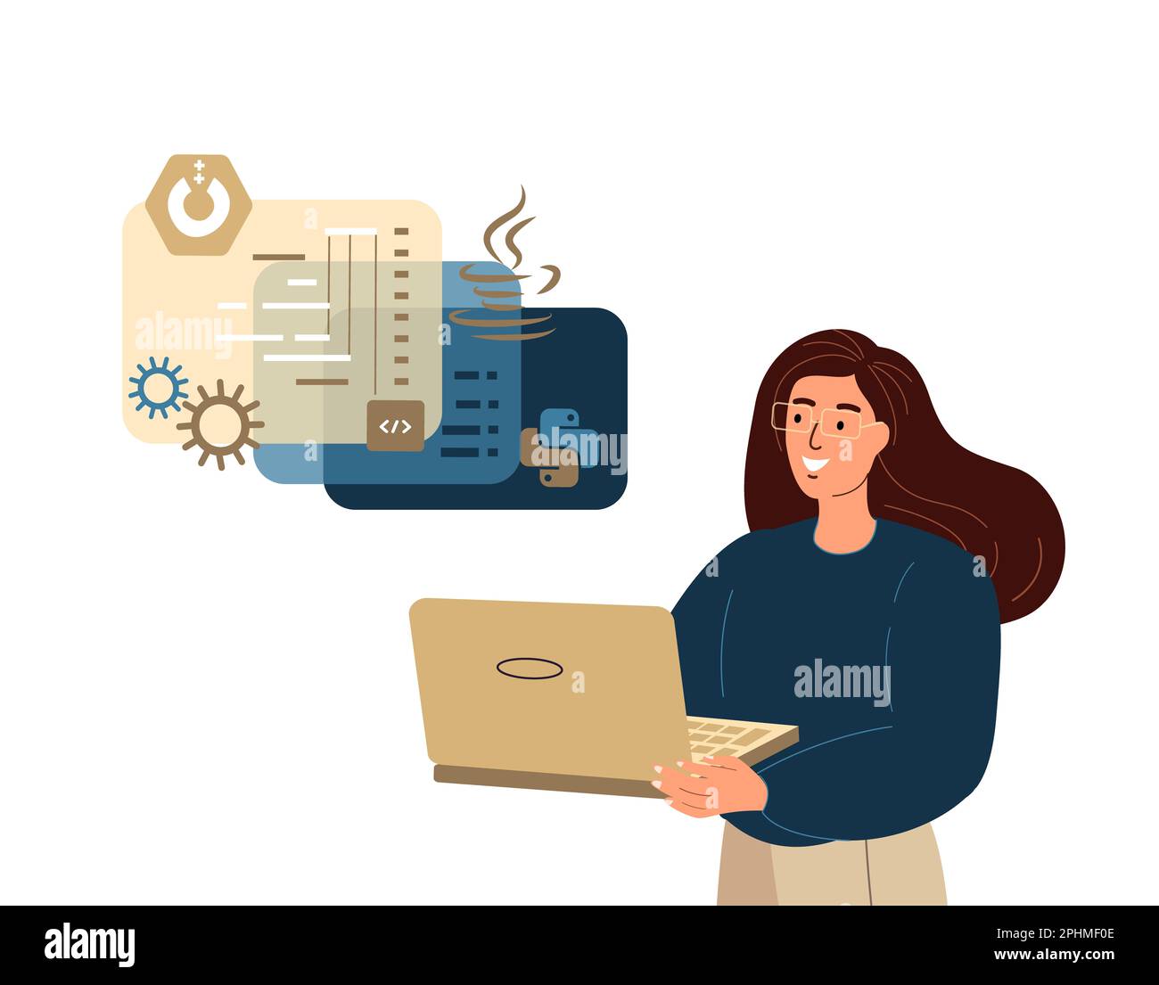 Programmiererin, die an der Webentwicklung im virtuellen Programm arbeitet, Skriptcodierung für Computer-Laptops, Programmierung von php, Python, javascript Artificial La Stockfoto
