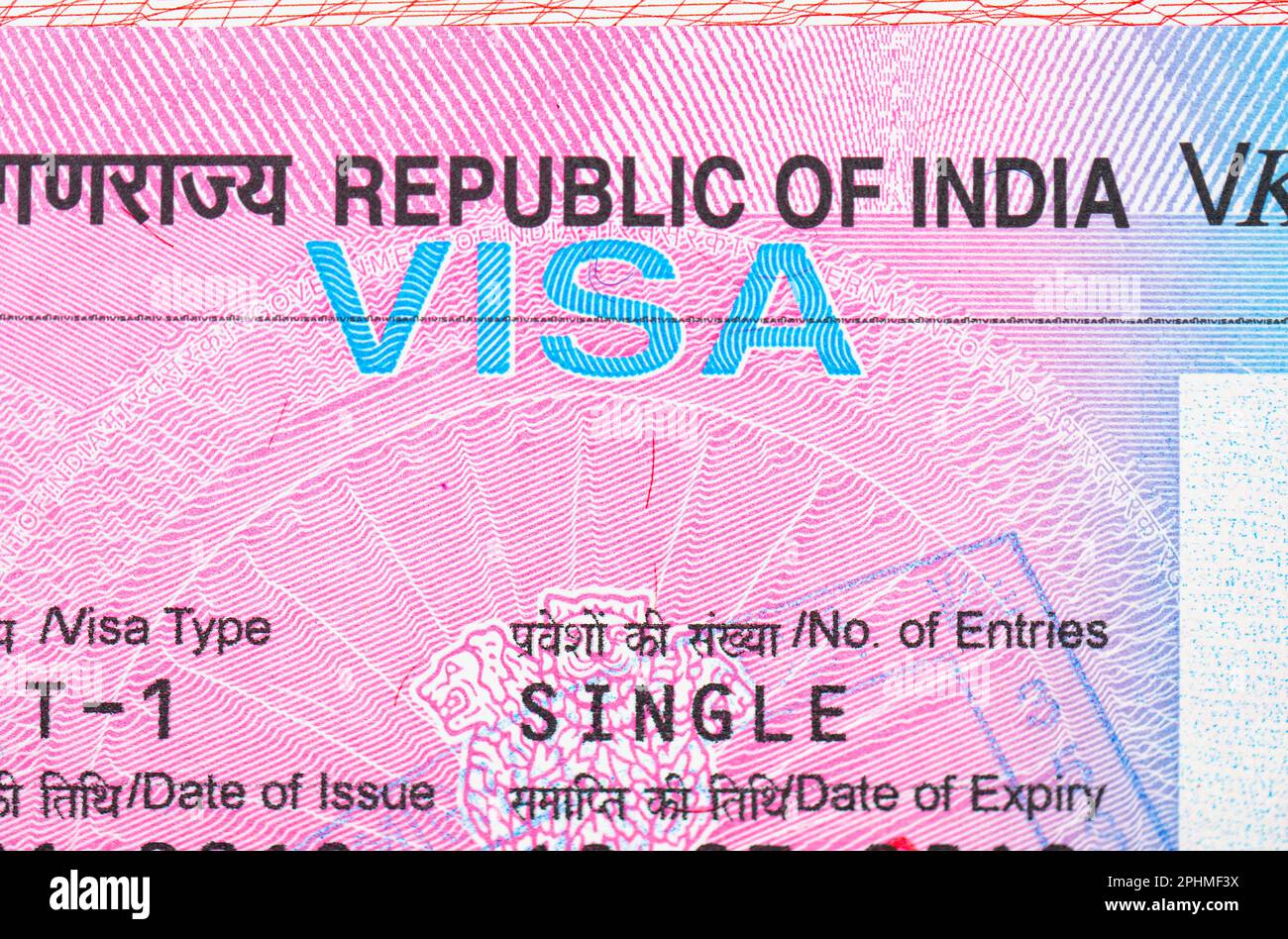 Nahaufnahme von VISA Republik Indien mit Pass Stockfoto