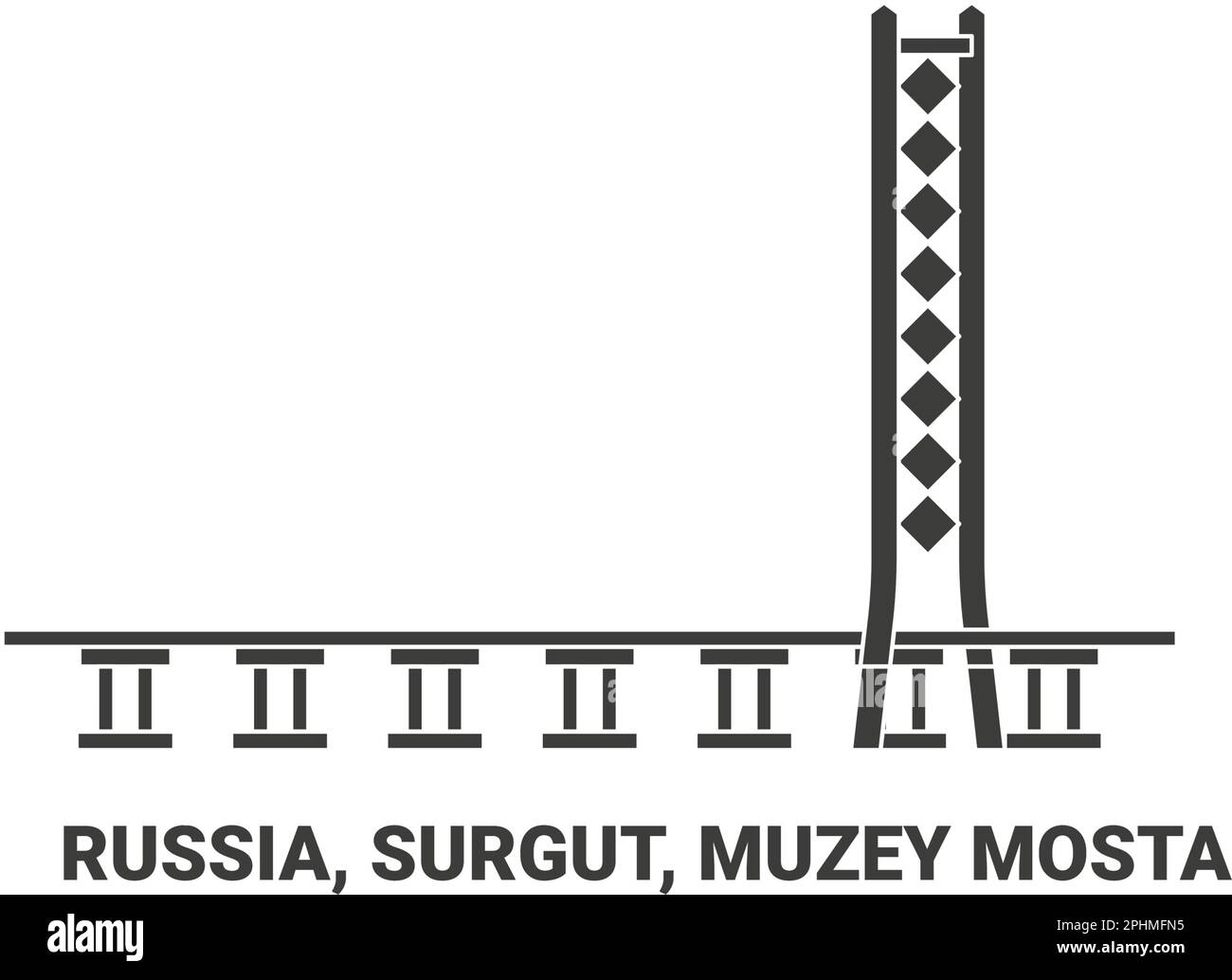 Russland, Surgut, Muzey Mosta, Reise-Wahrzeichen-Vektordarstellung Stock Vektor