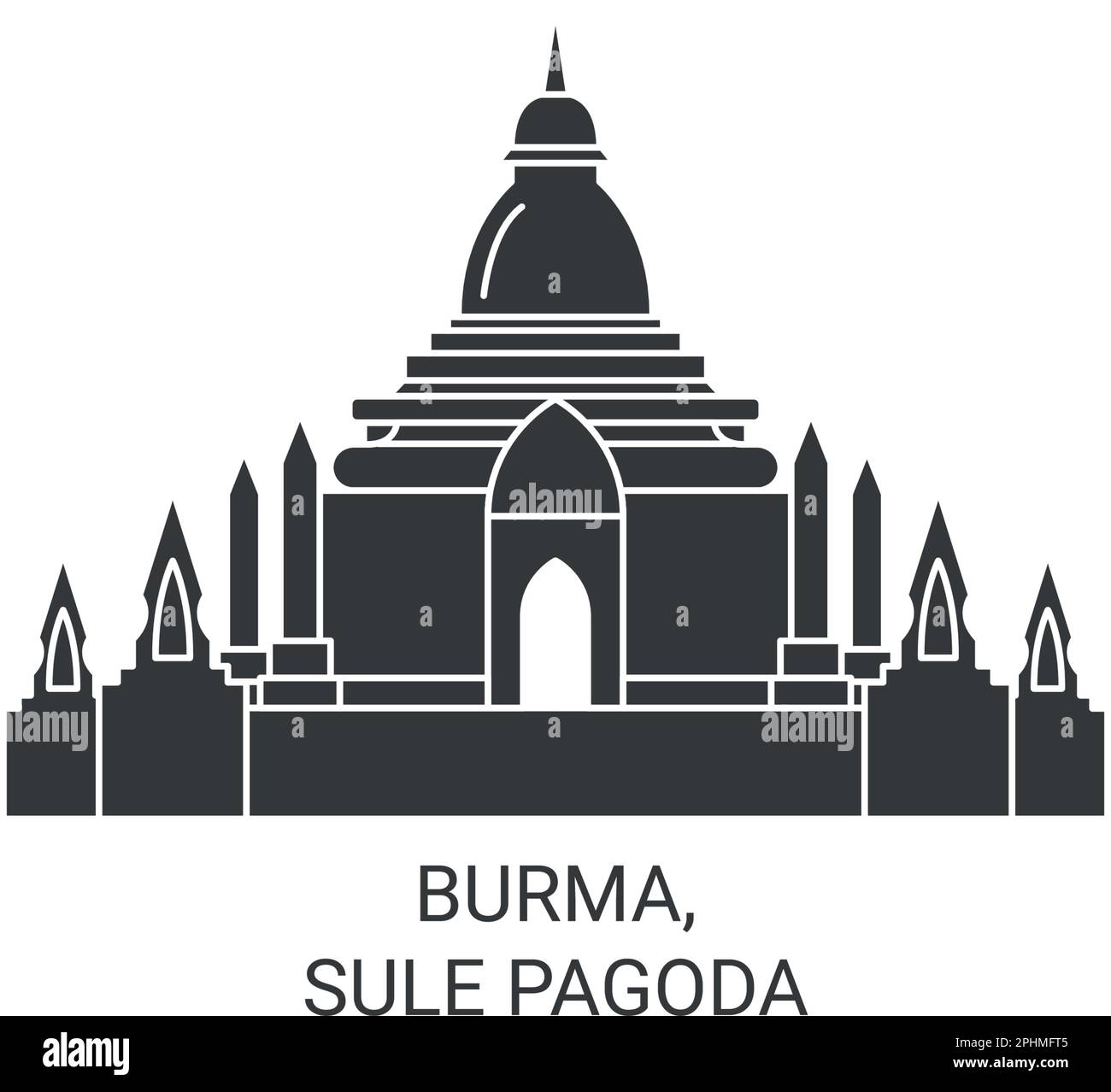 Burma, Sule Pagoda Reise-Wahrzeichen-Vektordarstellung Stock Vektor