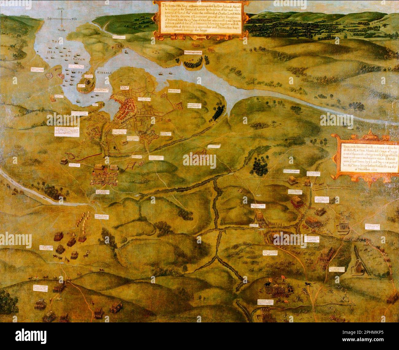 BELAGERUNG VON KINSALE 2. Oktober 1601-3. Januar 1602 - Teil der neunjährigen englischen Eroberung Irlands. Eine zeitgenössische Karte. Stockfoto