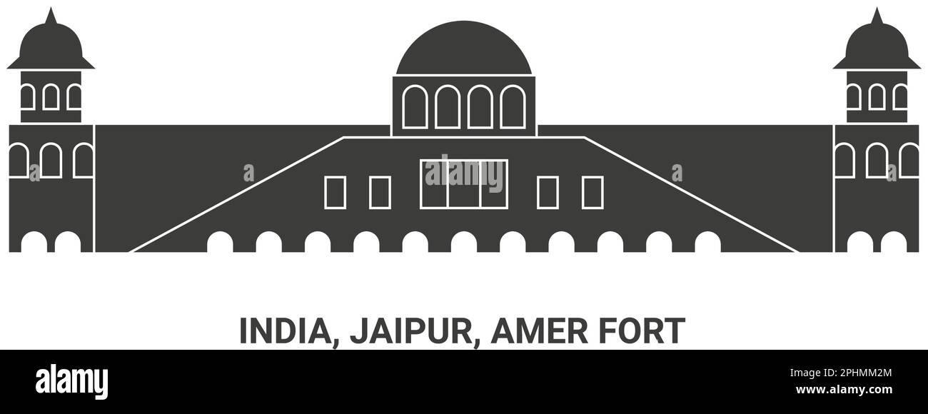 Indien, Jaipur, Amer Fort, Reise-Wahrzeichen-Vektordarstellung Stock Vektor