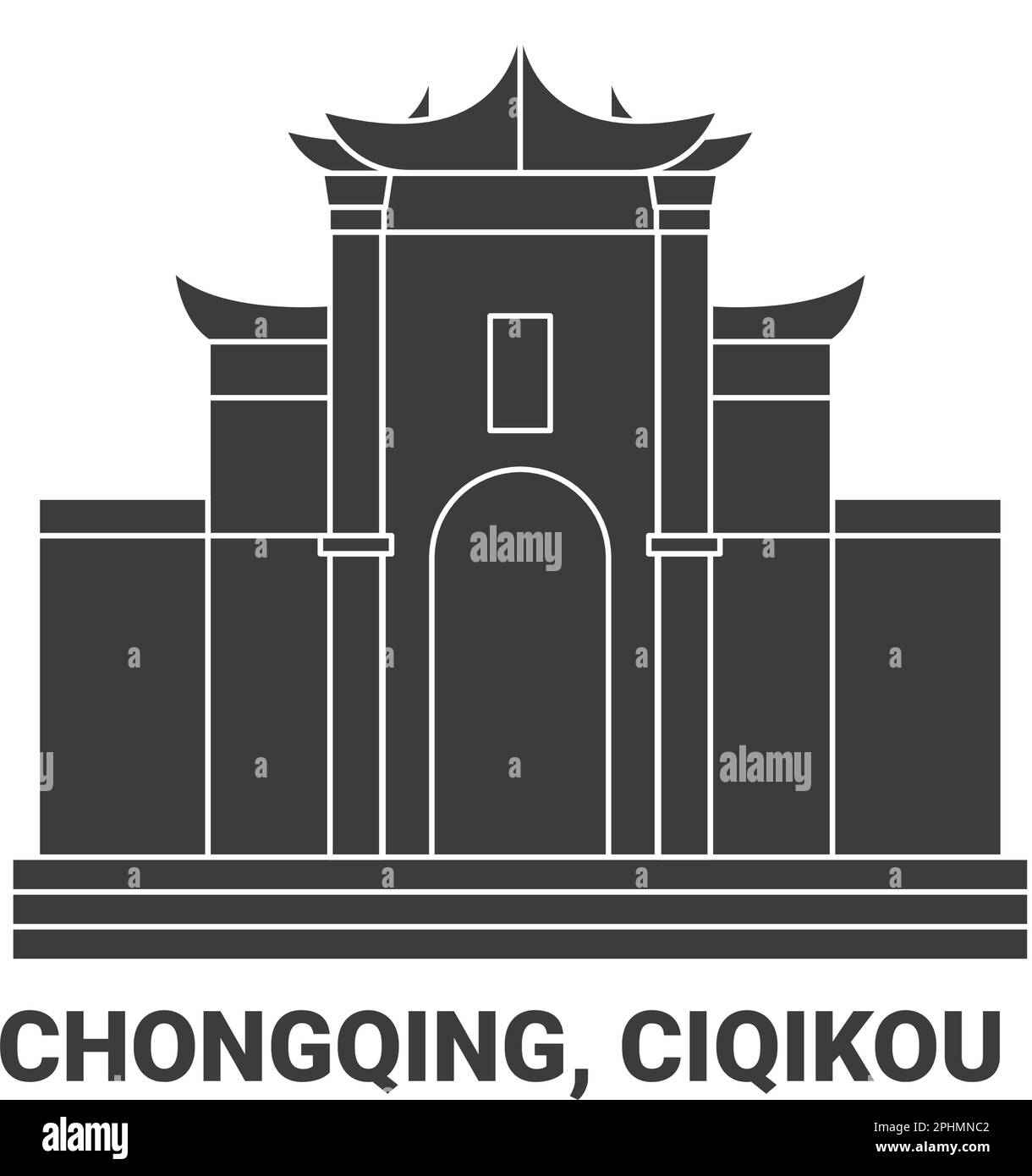 China, Chongqing, Ciqikou, Reise-Wahrzeichen-Vektordarstellung Stock Vektor