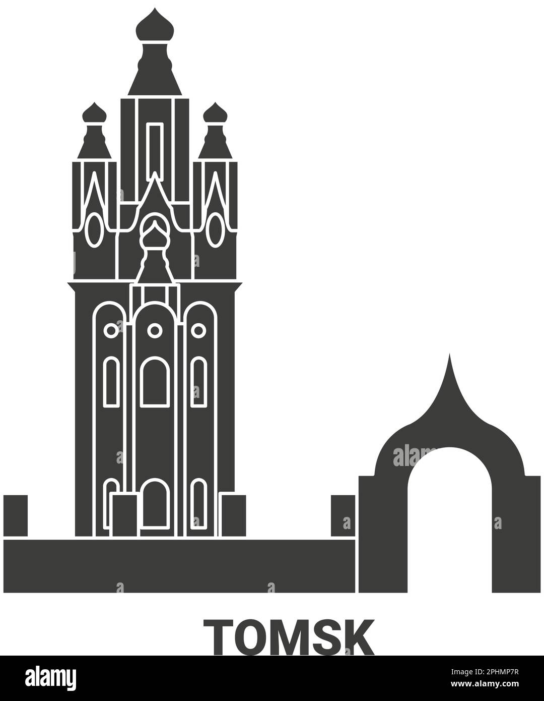 Russland, Tomsk Reise-Wahrzeichen-Vektordarstellung Stock Vektor