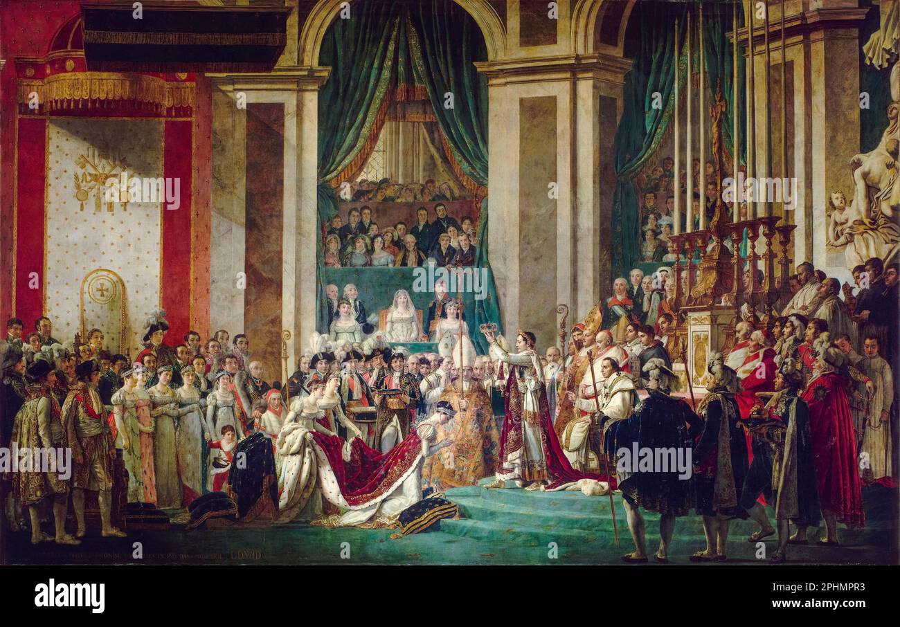 Die Krönung von Kaiser Napoleon I. und Kaiserin Josephine, 2. Dezember 1804, gemalt in Öl auf Leinwand von Jacques Louis David, 1808-1822 Stockfoto