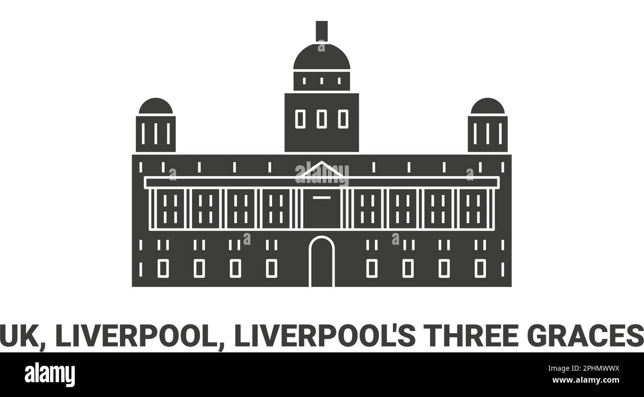 England, Liverpool, Liverpools Three Graces, Reise-Wahrzeichen-Vektordarstellung Stock Vektor