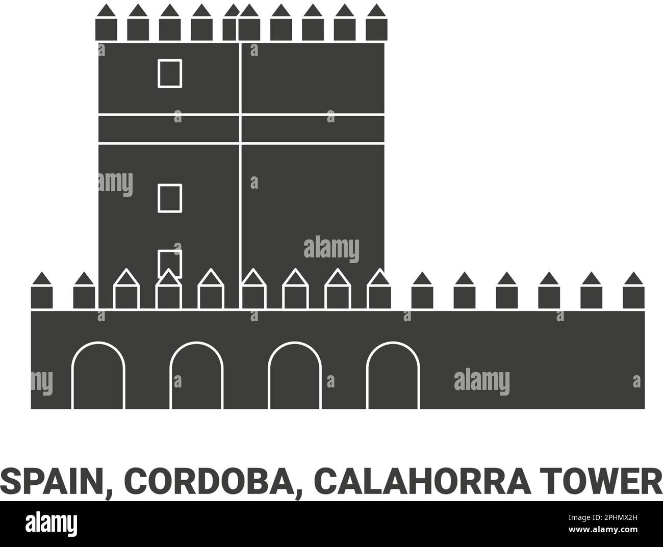 Spanien, Cordoba, Calahorra Tower, Reise-Wahrzeichen-Vektordarstellung Stock Vektor