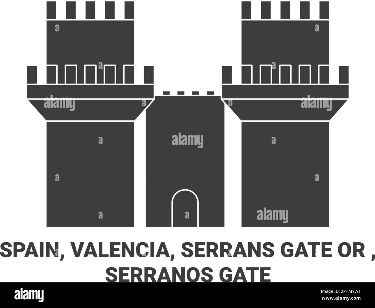 Spanien, Valencia, Serrans Gate oder , Serranos Gate Reise Wahrzeichen Vektordarstellung Stock Vektor