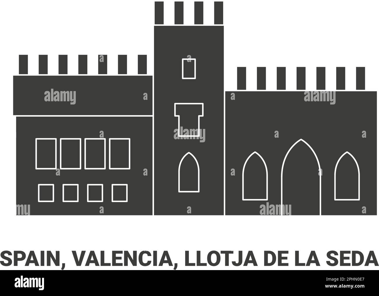 Spanien, Valencia, Llotja De La Seda, Reise-Wahrzeichen-Vektordarstellung Stock Vektor