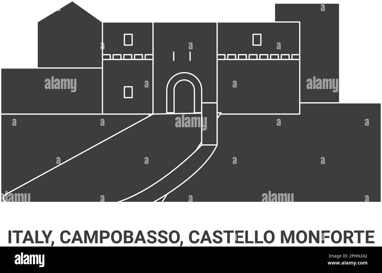 Italien, Campobasso, Castello Monforte, Reise-Wahrzeichen-Vektordarstellung Stock Vektor