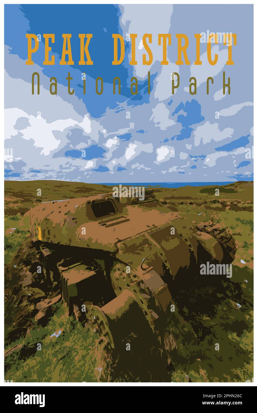 Nostalgisches Retro-Reiseposter des Peak District National Park, England, Großbritannien im Stil von Work Projects Administration. Stock Vektor