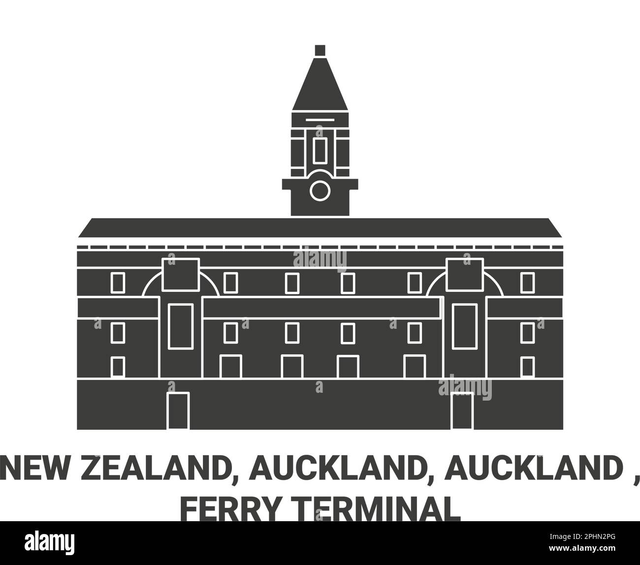 Vektordarstellung für Reisen in Neuseeland, Auckland, Auckland, Fährterminal Stock Vektor
