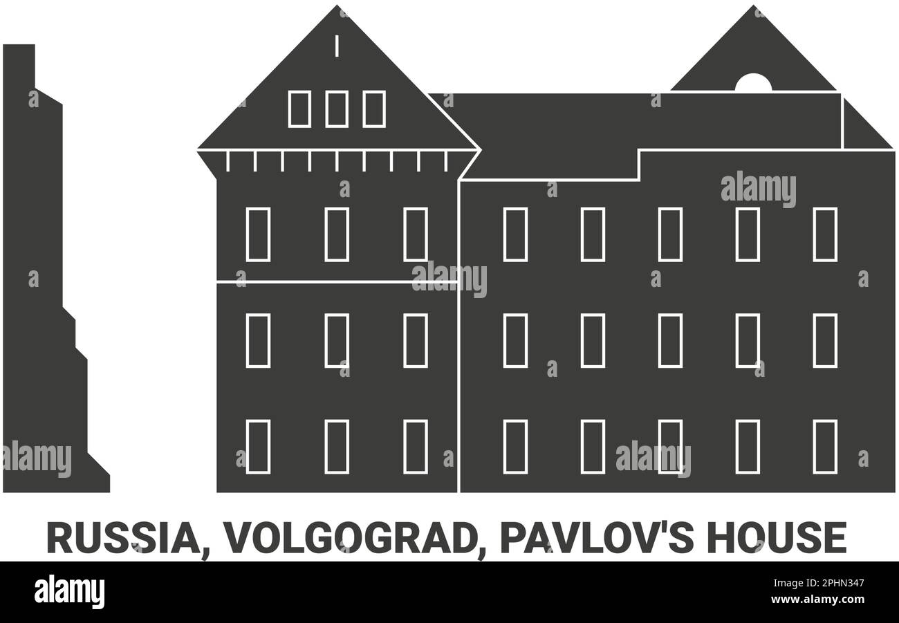 Russland, Wolgograd, Pawlows Haus, Reise-Wahrzeichen-Vektordarstellung Stock Vektor