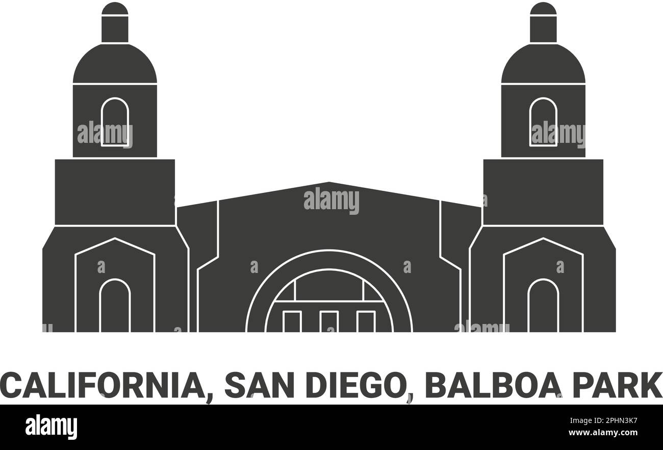 USA, Kalifornien, San Diego, Balboa Park, Reise-Wahrzeichen-Vektordarstellung Stock Vektor