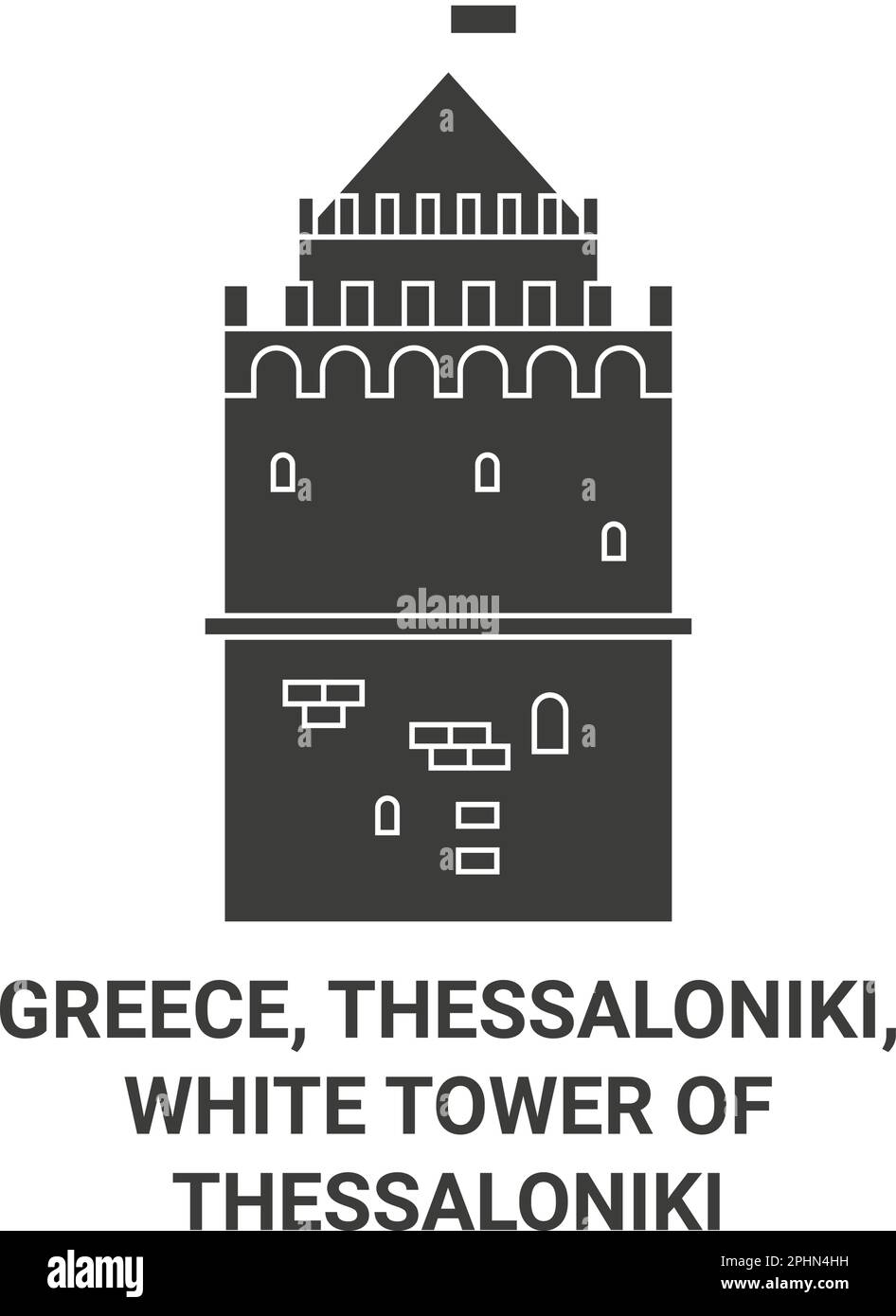 Griechenland, Thessaloniki, Weißer Turm von Thessaloniki Reise-Wahrzeichen Vektordarstellung Stock Vektor